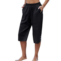 Women Yoga Capris Pants Button Straight Leg Loose Comfy Lounge Pants