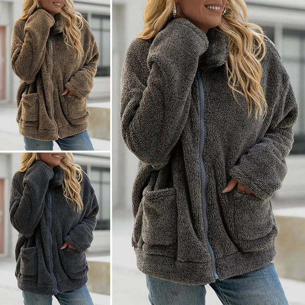 Women Solid Long Sleeve Zipper Coat Jacket Cardigan Outwear Overcoat Open Front