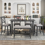 Goory Durable Counter Height 6-Piece Gray Dining Room Wooden Table Set Elegant Simple Restaurant