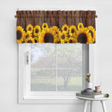 2 Piece Sunflower Printed Short Window Curtain Slot Top Cafe Tier Rod Pocket Kitchen Scarf Bathroom Valance