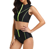 Women 2 Piece Tankini Swimming Suit With High Waist Boyshorts Zipper Front Beachwear Bathing Suit Swimwear
