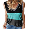 Women Color Block Tank Tops Sleeveless V Neck Summer Casual Tee Shirt Loose Tees