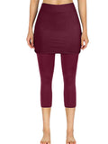 Women's Tennis Skirted Capri Leggings Pockets Elastic Sports Yoga Pants Skirts