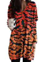Casual Sweatshirt for Women Halloween Shirts Long Sleeve Black Cat Shirt Baggy Loose Fit Pullovers with Pockets Pumpkin Print 2 M