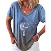 Women Summer Gradient Top V Neck Short Sleeve T Shirt Casual Dandelion Print Blouse Loose Pullover