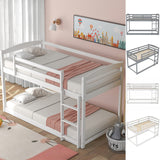 CUH Low Bunk Bed for Kids Bedroom, Twin over Twin Bed,Floor Bunk Bed Frame with Safety Rail, Ladder,Beds Mattress Foundation for Boys Girls, No Box Spring Needed