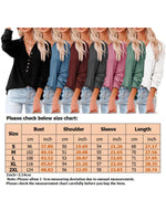 Calzi Women Solid Collar Shirt Buttons Down Loose Tunic Tops V Neck Long Sleeve Tee Shirts Pullover Blouse Top Blue XL