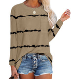 Women's Stripe Print Scoop Neck Loose Fit Long Sleeve T Shirt Pocket Casual Tops