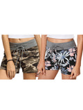 Womens Casual Printed Yoga Shorts Fitness Gym Hot Pants Elastic Waist Drawstring