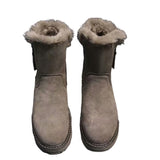 Lady Solid Color Ankle Boots Flat Shoes Warm Booties Side Zip Round Toe High Top