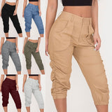 Women Zipper Bottoms Boho Solid Color Trousers Beach Pants Harem Loungewear