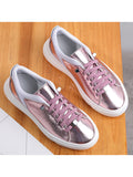 Women Solid Color Lace Up Anti Slip Round Toe Lightweight Casual Wear Flat Shoes