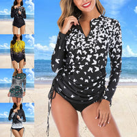 S-XXL Women Floral Printed Zipper Fronted Swim Dress One-piece Swimming Suit Surfing Swimsuit Long Sleeve Wetsuit Swimwear Tummy Control Beachwear Sun Protection Bathing Suit With Bikini Bottom