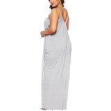 Women Solid Plus Size Sleeveless Maxi Dress V Neck Summer Spaghetti Straps Dress Double Side Pocket