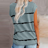 Womens Striped Cap Sleeve Crew Neck Tops T-Shirts