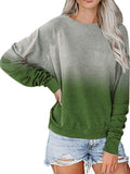 Women Casual Loose Gradient Printed T-Shirt Splicing Long Sleeve Blouse Pullover