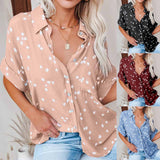 Button Up Blouses for Women Casual Loose V Neck Shirt Plus Size Star Print Summer Short Sleeve Tops with Pocket