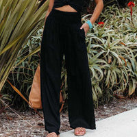 Womens Loose Fit Casual Pants Elastic Waist Yoga Summer Beach Pants with Pockets