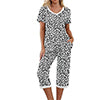 Women Floral Pajama Set Sleepwear Tops with Capri Pants Outfits Ladies Summer Comfy Sleep Nightshirt PJS Set