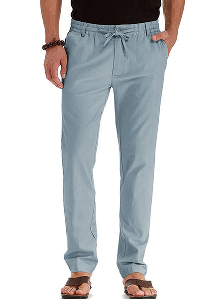 Men Summer Casual Elastic Waist Pants Straight Leg Fitted Trousers Solid Color Yoga Loungewear with Pockets
