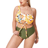 Women 2 Piece Tankini Swimming Suit with High Waist Boyshorts Plus Sizes Swimwear One Shoulder Beachwear Lace Up Bathing Suit