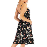 Women Backless Spaghetti Strap Dress Floral Print Pocket Summer Sexy Beach Dress