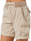 Women's Cotton Linen Wide Leg Cargo Shorts Casual Multi Pockets Loose Fit Shorts