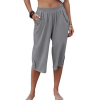 Women Yoga Capris Pants Button Straight Leg Loose Comfy Lounge Pants