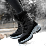Lady Solid Color Mid Calf Boot Flat Casual Shoes Lace Up Round Toe High Top Warm