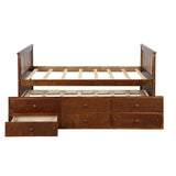 Gplesas Twin Size Captain Bed w/3 Storage Drawers, Trundle Bed Wooden Bed Frame, Solid Wood Platform Guest Bed Walnut