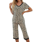 Women Floral Pajama Set Sleepwear Tops with Capri Pants Outfits Ladies Summer Comfy Sleep Nightshirt PJS Set
