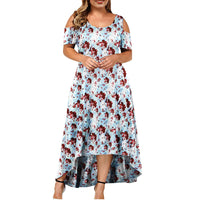 Lumento Plus Size Women Dress Sexy Cold Shoulder Floral Print Long Dress Party Beach Dress