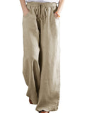 Womens Wide Leg Pants Elastic High Waist Palazzo Lounge Pants Casual Loose Pants with Pockets