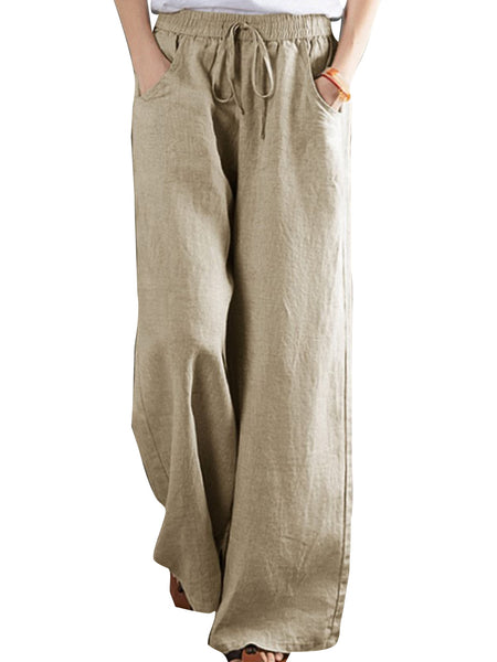 Womens Wide Leg Pants Elastic High Waist Palazzo Lounge Pants Casual Loose Pants with Pockets