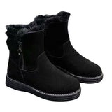 Lady Solid Color Ankle Boots Flat Shoes Warm Booties Side Zip Round Toe High Top