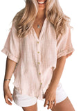 Women Loose Solid Color Tee Shirt Ladies Basic T-shirt Short Sleeve Vacation Roll Casual Blouse