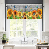 2 Piece Sunflower Printed Short Window Curtain Slot Top Cafe Tier Rod Pocket Kitchen Scarf Bathroom Valance