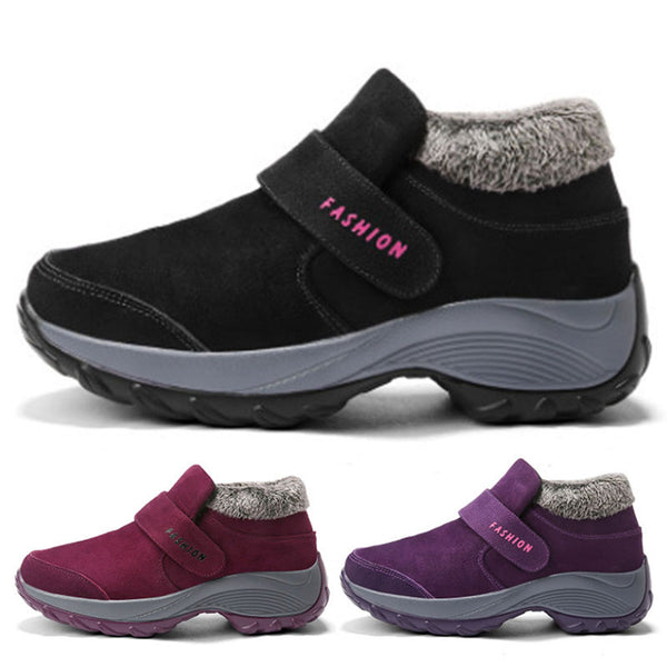 Womens Walking Shoes Winter Warm Fur Lining Ankle Boots Magic Tape Hiking Shoes