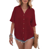 Women Loose Solid Color Tee Shirt Ladies Basic T-shirt Short Sleeve Vacation Roll Casual Blouse