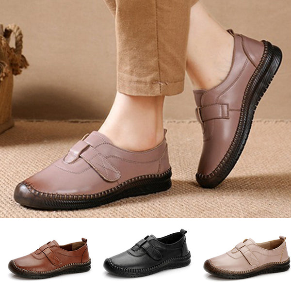 Womens Anti Slip Round Toe Flats Solid Color Magic Tape Summer Casual Soft Shoes