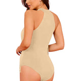 Womens Fringe Trim Sleeveless Bodycon Halter Bodysuit Top