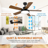 CUH Rustic Ceiling Fan with Light 5 Blades, 44 Inch Quiet 6-Speed Bedroom Kitchen Fans with Handheld Remote and Timer Setting Function Summer Energy-saving Cooling Fan