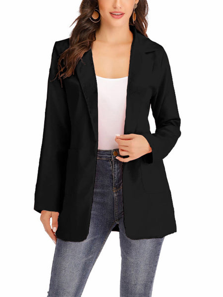 Women's Solid Casual Blazer Office Work Long Sleeve Open Front Jacket for Autumn and Winter