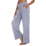 Womens High Waist Wide Leg Trousers Casual Elastic Loose Solid Yoga Long Pants