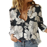 Womens Bird Printed Linen Shirt Long Sleeve Tops Blouse Casual Tunic Button-Down