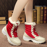 Women's Snow Boots Mid Calf Waterproof Lace-Up Plush Lined Winter Shoes