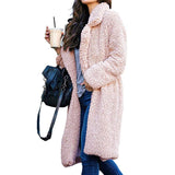 Women Fuzzy Fleece Lapel Open Front Long Cardigan Coat Faux Fur Warm Winter Outwear Jackets