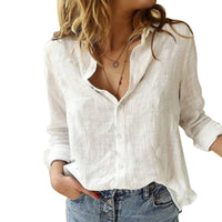 Womens Bird Printed Linen Shirt Long Sleeve Tops Blouse Casual Tunic Button-Down