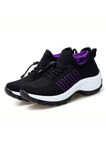 Ferndule Women Shoes Wedges Mesh Breathable Non Slip Wide Width Sneakers Ladies Purple 5.5