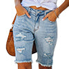 Women Tassel Skinny Stretch Ripped Midi Jeans Streetwear Summer Denim Short Pant